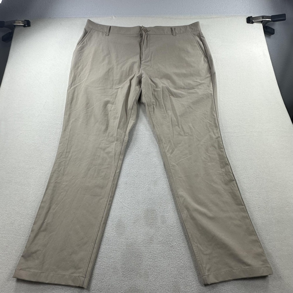 Mugsy Arnies Pants Mens 42 Beige Stretch Performance Golf Chino Khakis Office - Picture 2 of 11